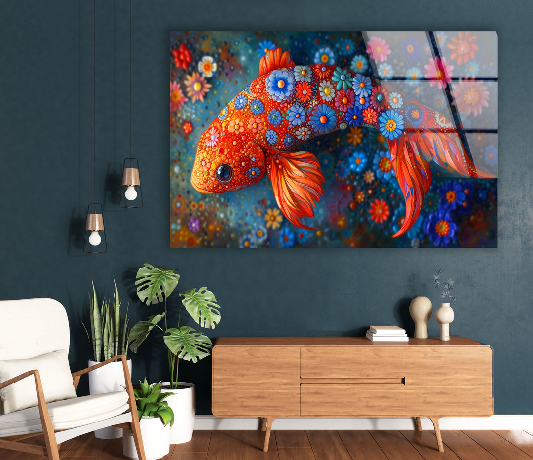 Fish with Flowers Glass Wall Art large glass photo prints, glass wall photos