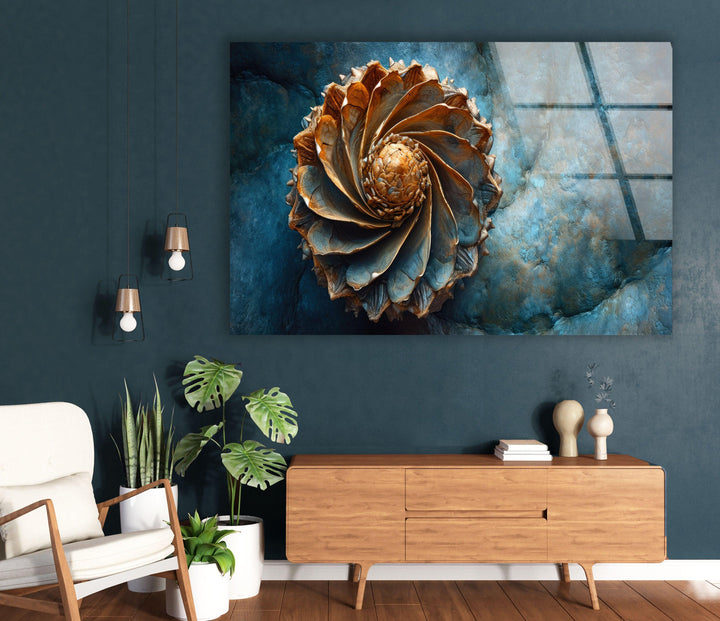 Golden Spiral Glass Wall Art