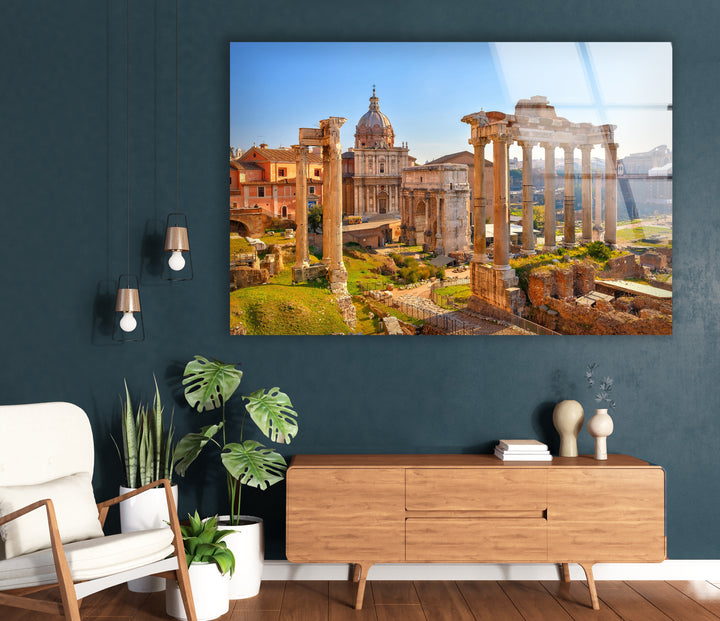 Roman Forum Glass Wall Art – Iconic Ancient Ruins with Historic Roman Architecture