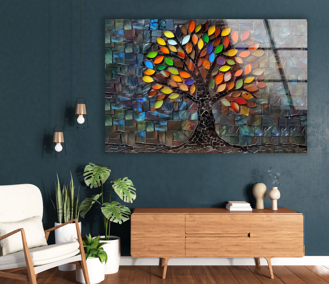 Mosaic Of A Tree Glass Wall Art glass image printing, glass prints from photos