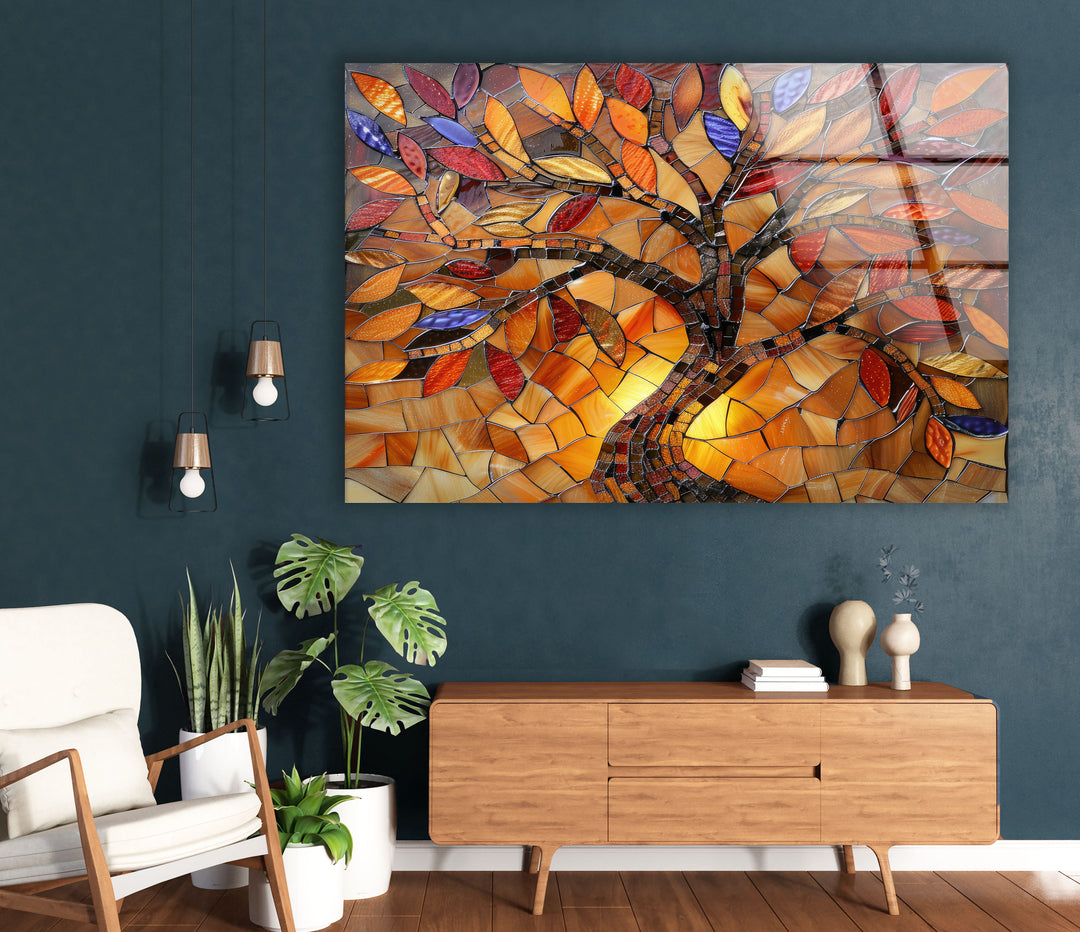 Stained Brown Tree Glass Wall Art custom glass photo prints, large glass prints