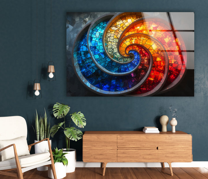 Red & Blue Fractal Glass Wall Art print picture on glass, Tempered Glass Wall Art