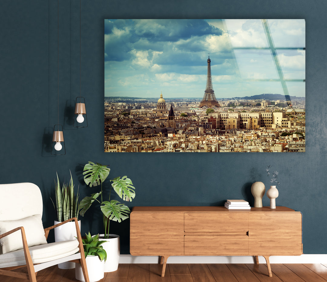 Paris Skyline Glass Wall Art – Iconic Eiffel Tower View with Cityscape