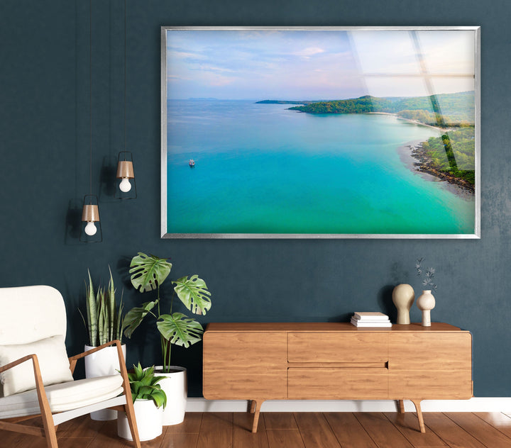 Tropical Land & Ocean Glass Wall Art print on glass, glass printed photos
