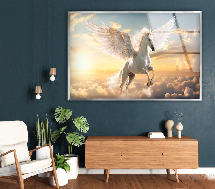 Winged Horse White Glass Wall Art art glass wall art, glass wall art pictures
