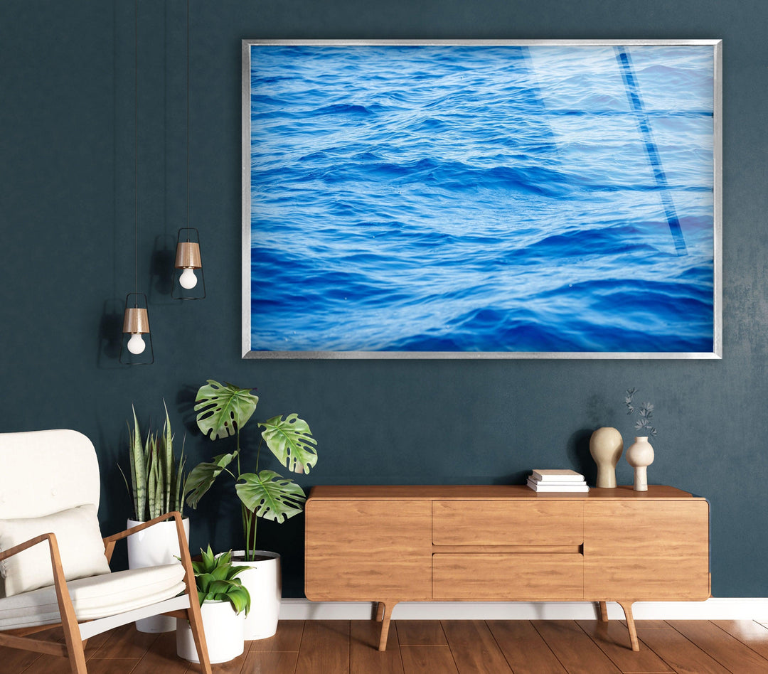 Vivid Blue Sea Waves Glass Wall Art glass art painting, glass art for the Wall
