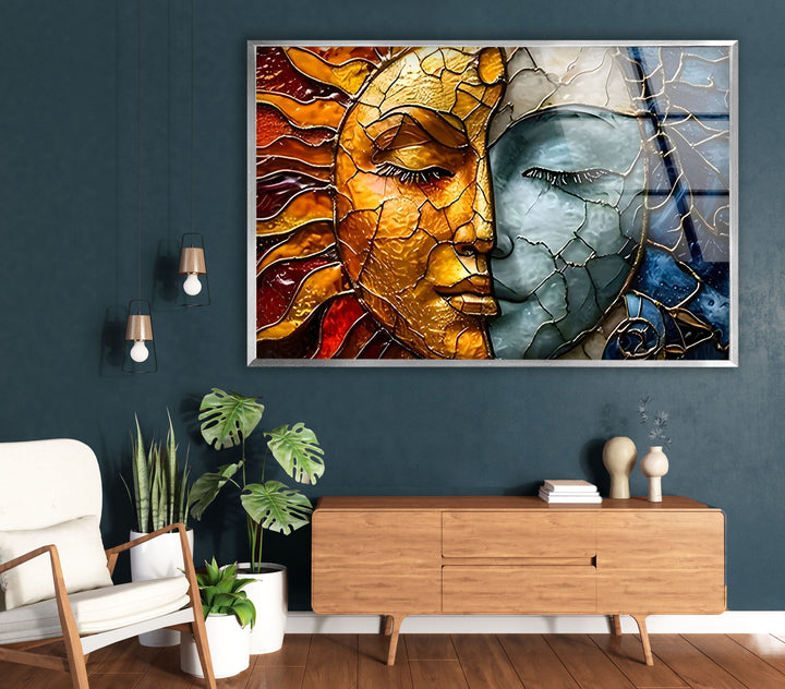 Stained Sun & Moon Glass Wall Art glass pictures for Wall, glass prints wall art
