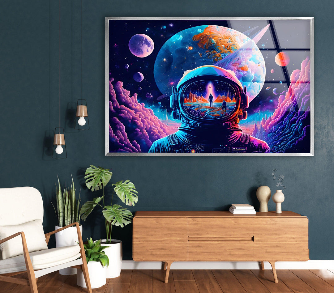 Neon Purple Astronaut Glass Wall Art glass image printing, glass prints from photos
