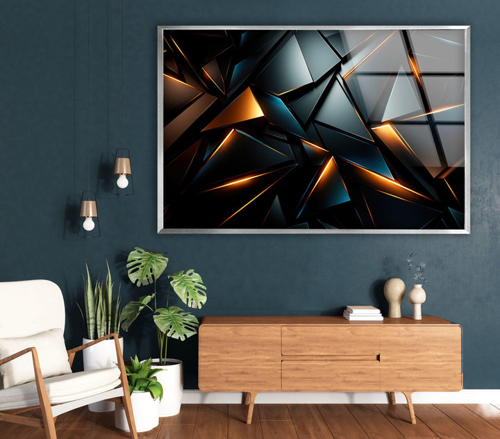 Black Geometric Design Glass Wall Art print on glass, glass printed photos
