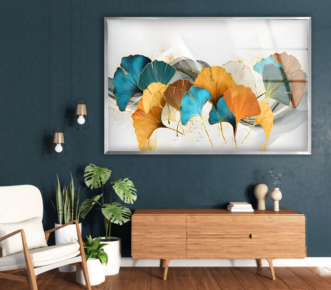 Turquoise & Orange Flower Glass Wall Art glass image printing, glass prints from photos
