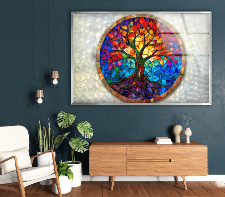 Red & Blue Tree of Life Art Glass Wall Art print picture on glass, Tempered Glass Wall Art
