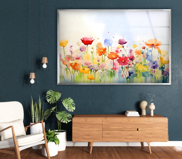 Colored Paint Flowers Glass Wall Art custom glass photo prints, large glass prints
