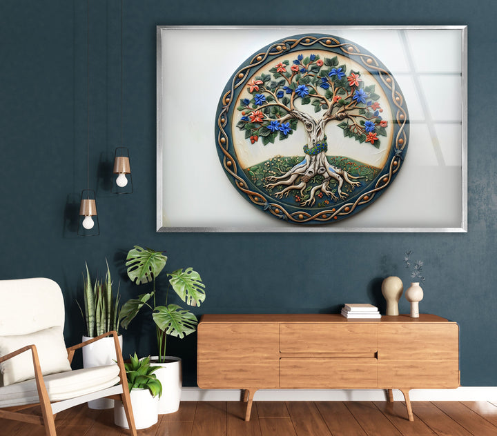 Circular Green Tree Art Glass Wall Art custom glass pictures, glass art prints
