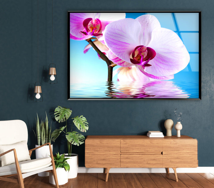 Pink Orchid Glass Wall Art, glass pictures for Wall, glass prints wall art