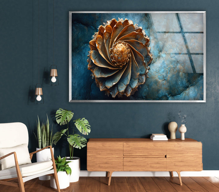 Golden Spiral Glass Wall Art