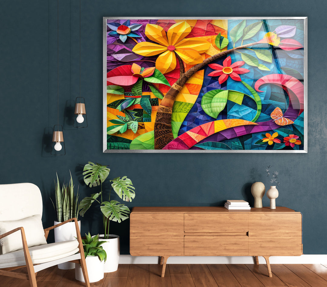 Abstract Colorful Flower Glass Wall Art, glass image printing, glass prints from photos