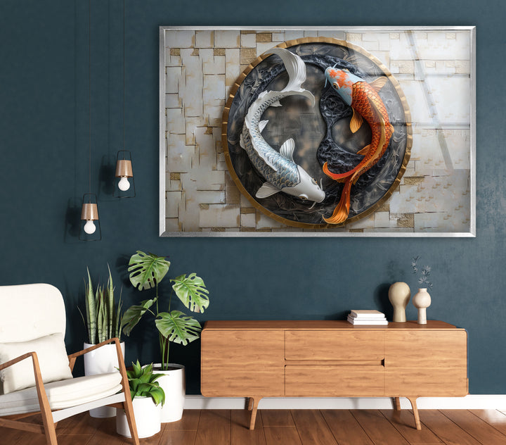 Yin Yang Fishes Glass Wall Art glass pictures for Wall, glass prints wall art