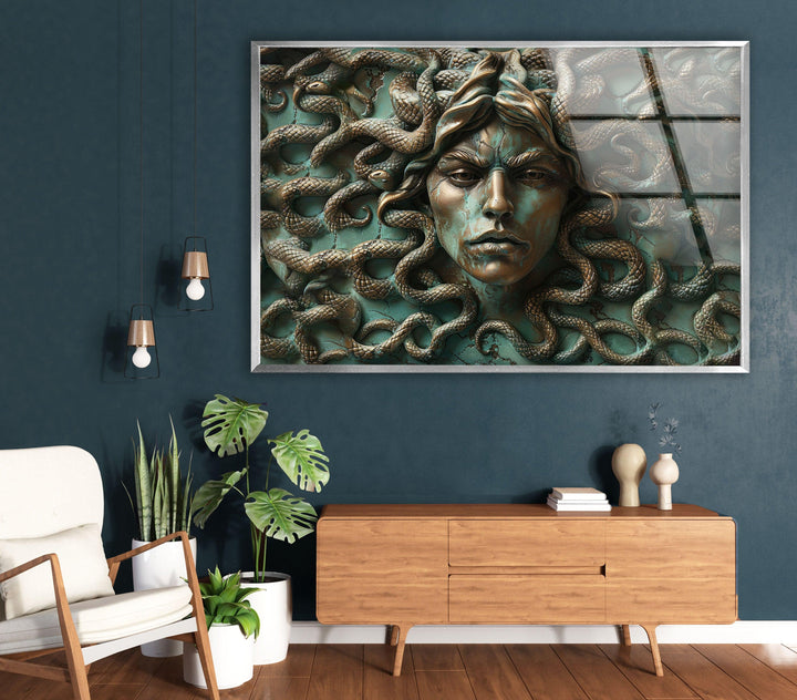 Medusa with Snakes Glass Wall Art