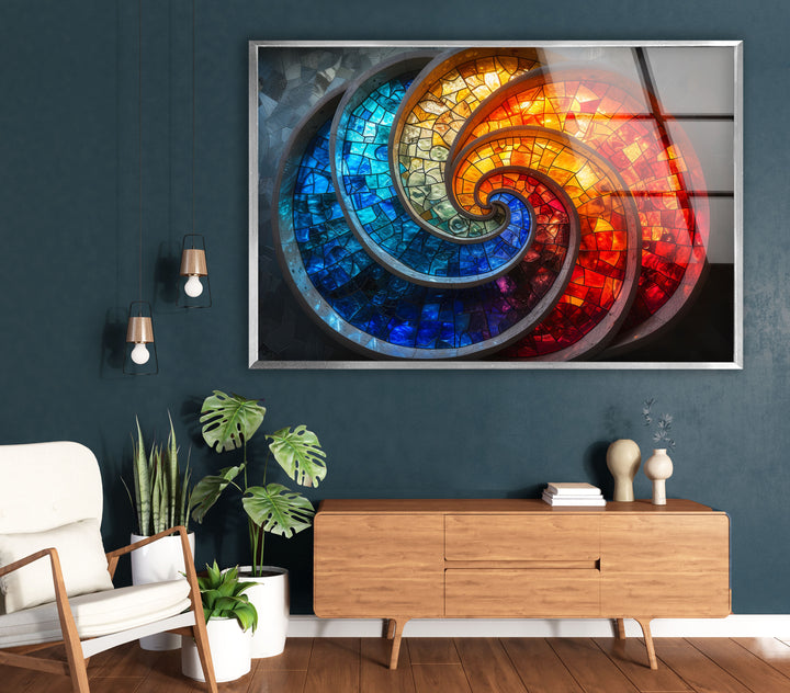 Red & Blue Fractal Glass Wall Art print on glass, glass printed photos