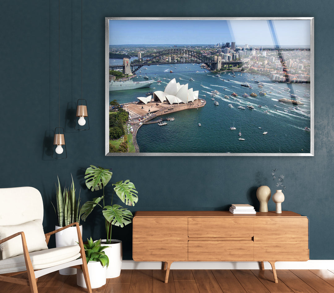 Sydney Opera House Glass Wall Art – Iconic View of Australia's Landmark & Harbour Bridge