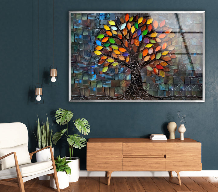 Mosaic Of A Tree Glass Wall Art glass photo prints, glass picture prints