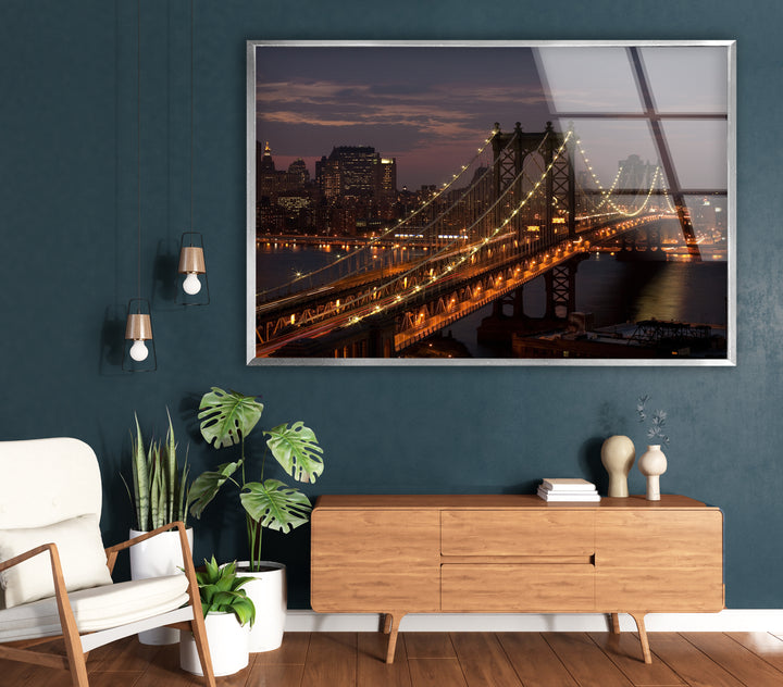 Brooklyn Bridge Glass Wall Art – Stunning Night View of Iconic