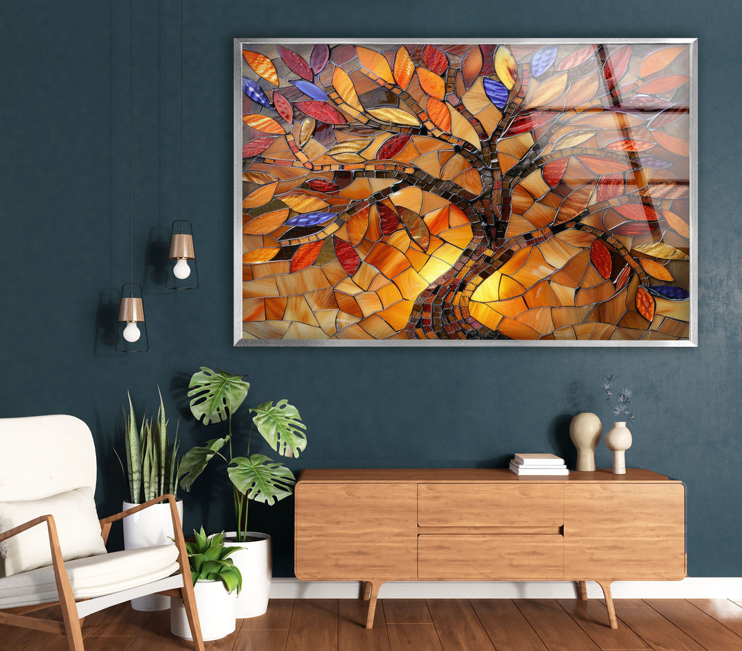 Stained Brown Tree Glass Wall Art art glass wall art, glass wall art pictures