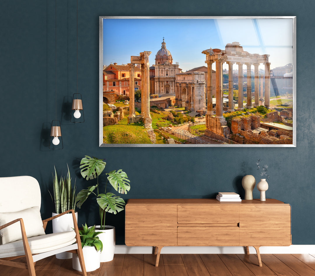 Roman Forum Glass Wall Art – Iconic Ancient Ruins with Historic Roman Architecture