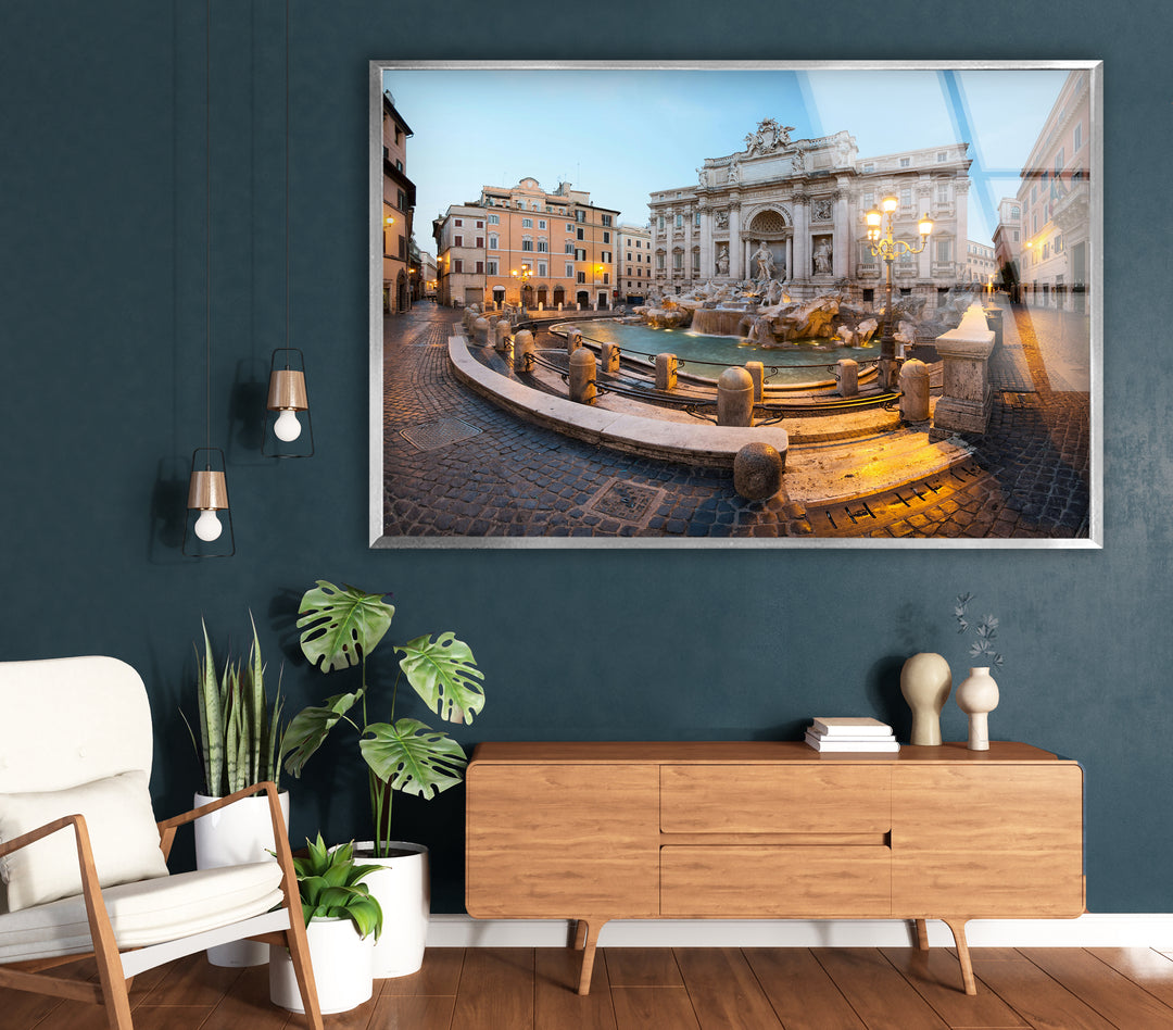 Trevi Fountain Glass Wall Art – Iconic Rome Landmark