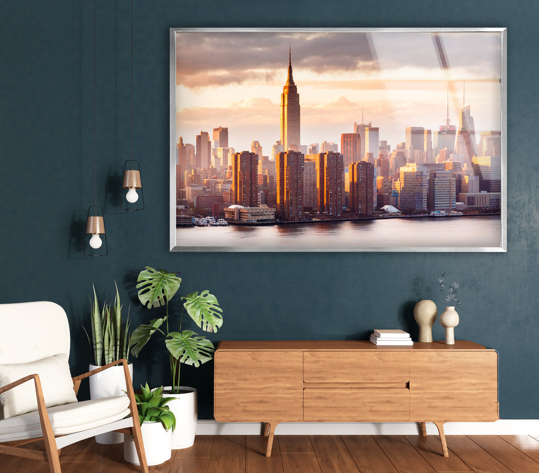 Empire State Building Glass Wall Art – Stunning NYC Skyline at Sunset