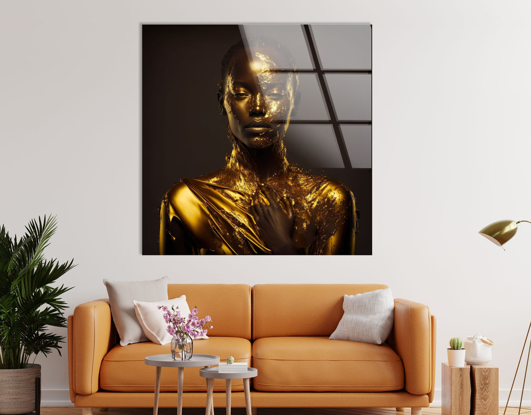 Portrait of a Woman Covered With Gold Glass Wall Art art glass wall art, glass wall art pictures
