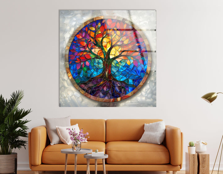 Red & Blue Tree of Life Art Glass Wall Art glass pictures for Wall, glass prints wall art
