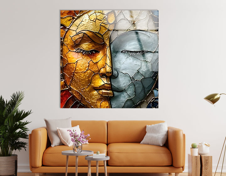 Stained Sun & Moon Glass Wall Art picture on glass wall art, photos printed on glass