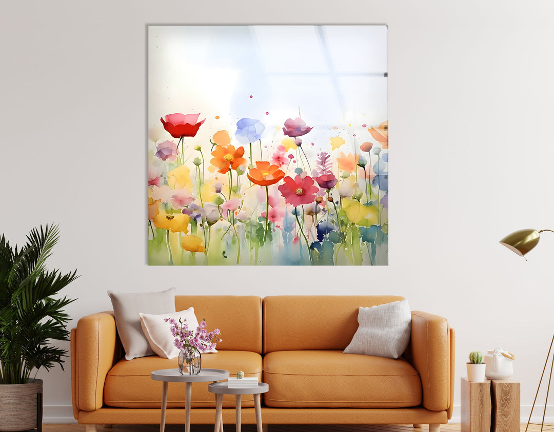 Colored Paint Flowers Glass Wall Art glass photo prints, glass picture prints
