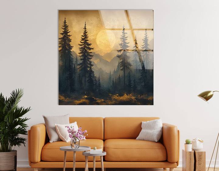 Sunset Forest Landscape Glass Wall Art glass photo prints, glass picture prints
