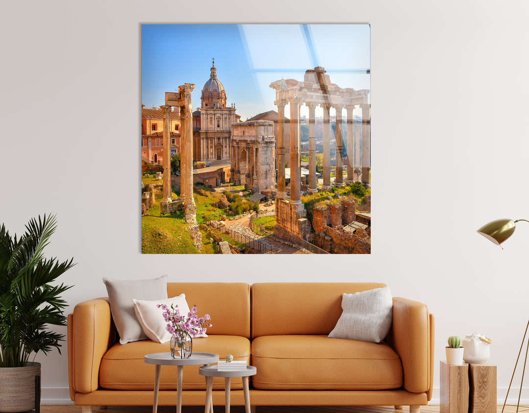 Roman Forum Glass Wall Art – Iconic Ancient Ruins with Historic Roman Architecture