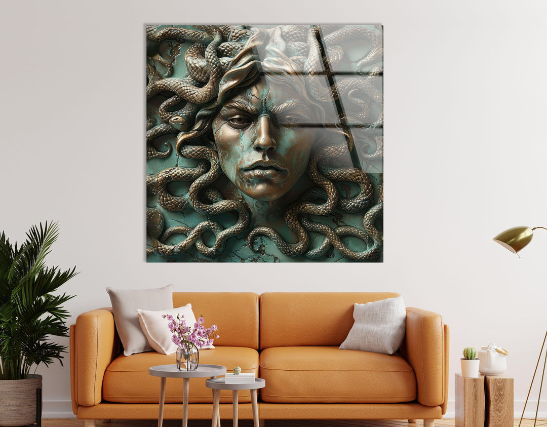 Medusa with Snakes Glass Wall Art