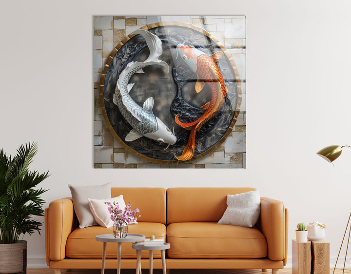 Yin Yang Fishes Glass Wall Art glass art painting, glass art for the Wall