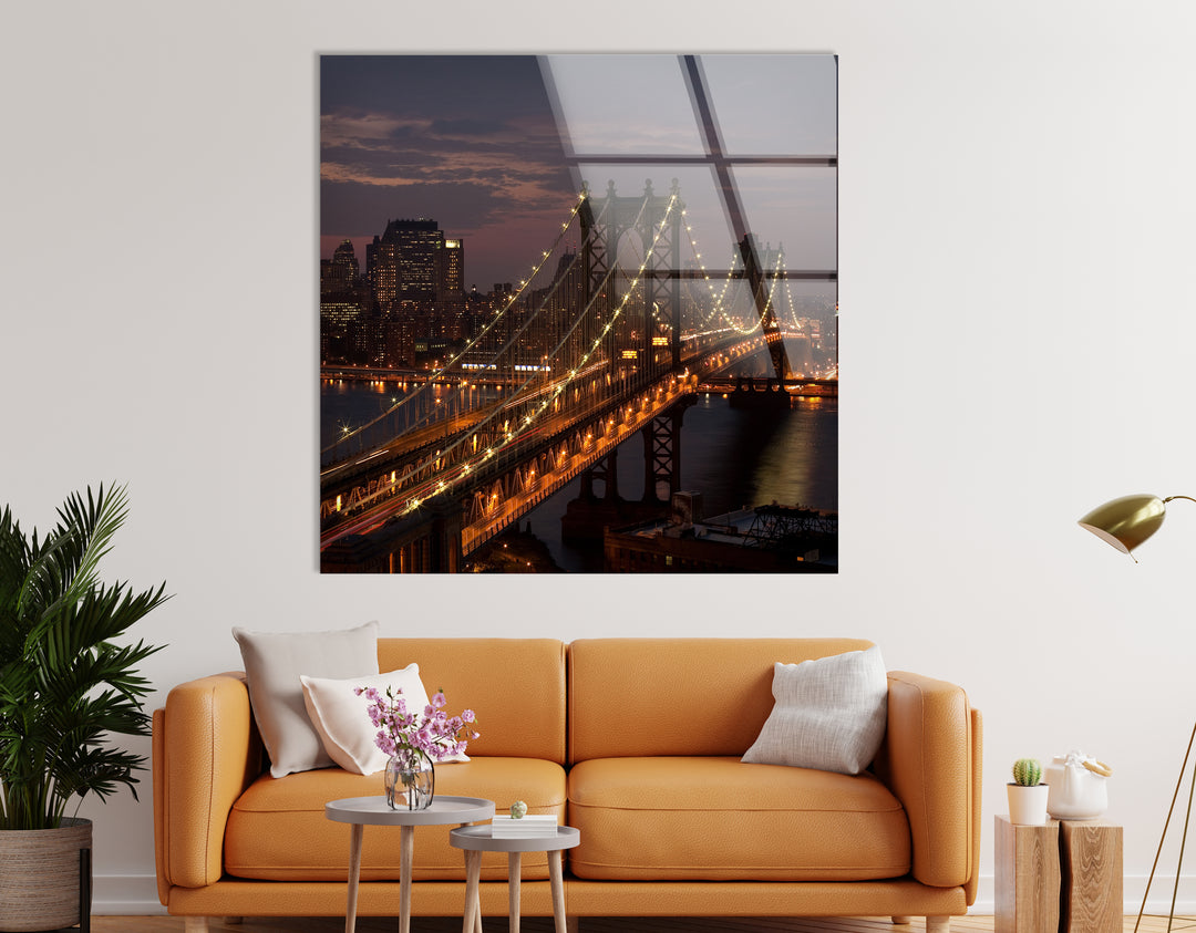 Brooklyn Bridge Glass Wall Art – Stunning Night View of Iconic