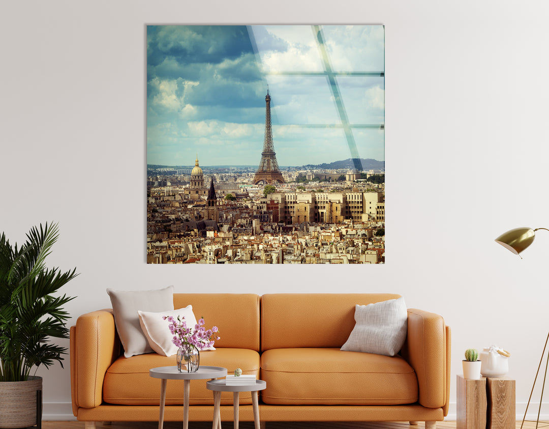 Paris Skyline Glass Wall Art – Iconic Eiffel Tower View with Cityscape