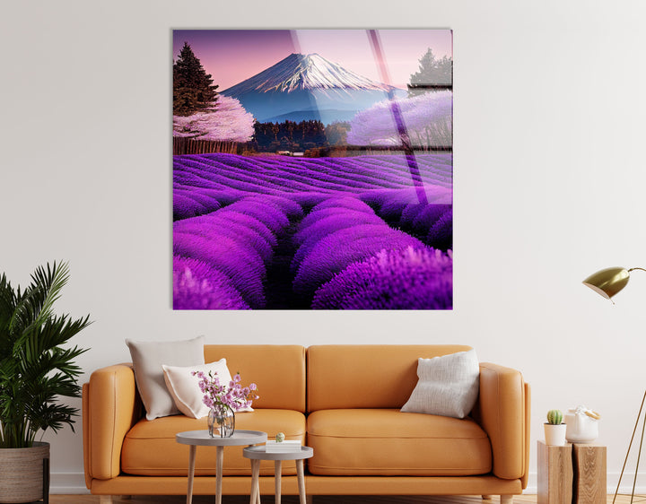 Lavender Fields in Bali Glass Wall Art print picture on glass, Tempered Glass Wall Art