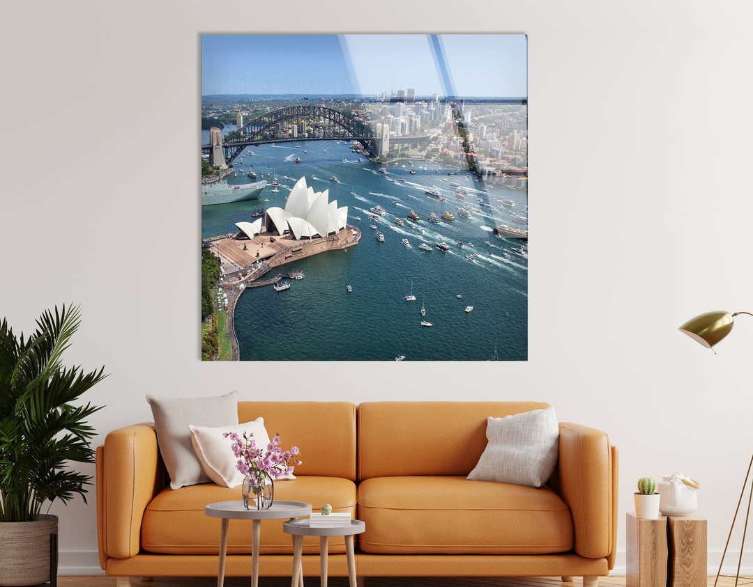 Sydney Opera House Glass Wall Art – Iconic View of Australia's Landmark & Harbour Bridge