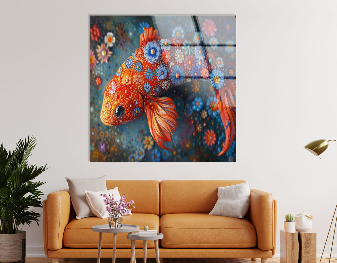 Fish with Flowers Glass Wall Art art glass wall art, glass wall art pictures