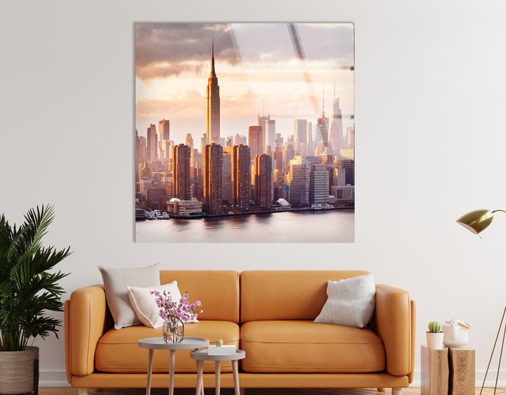 Empire State Building Glass Wall Art – Stunning NYC Skyline at Sunset