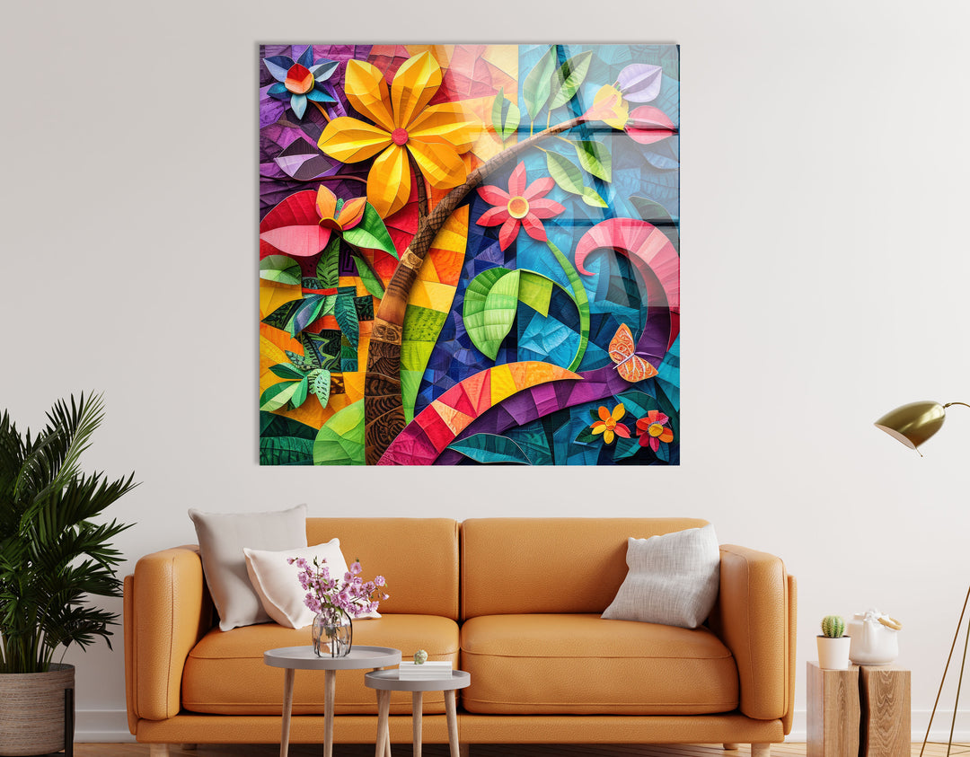 Abstract Colorful Flower Glass Wall Art, photo print on glass, prints on glass wall art