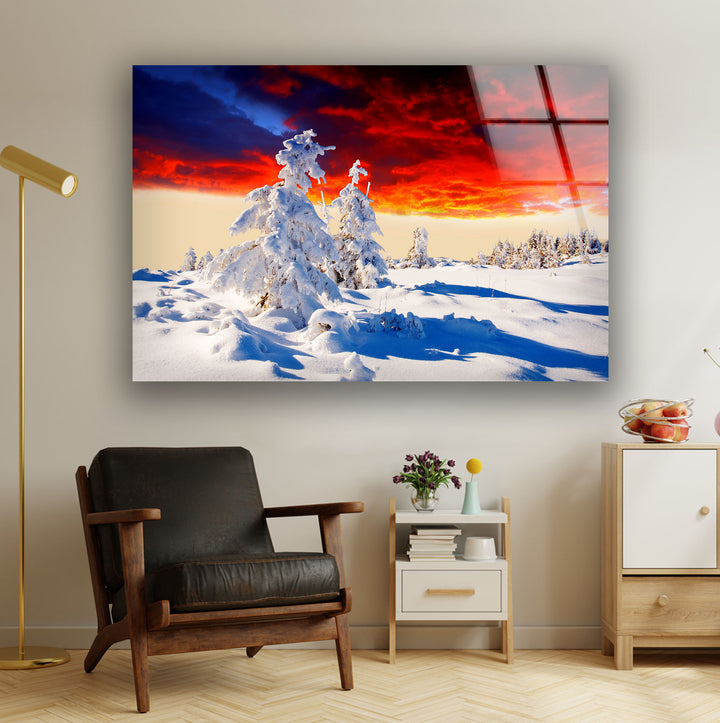 Winter Snowy Forest Glass Wall Art print on glass, glass printed photos