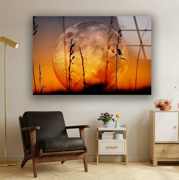 Rising Red Moon Glass Wall Art