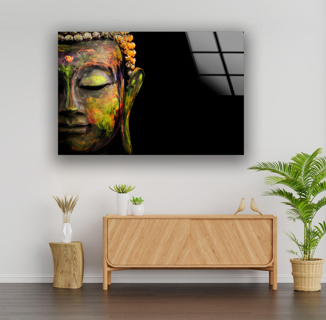 Vivid Buddha Face Glass Art Pictures Online