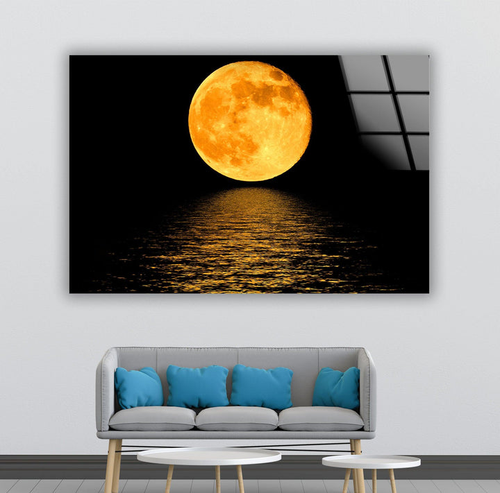 Moonlight Orange Glass Wall Art Glass Printing Wall Art, Print photos on glass