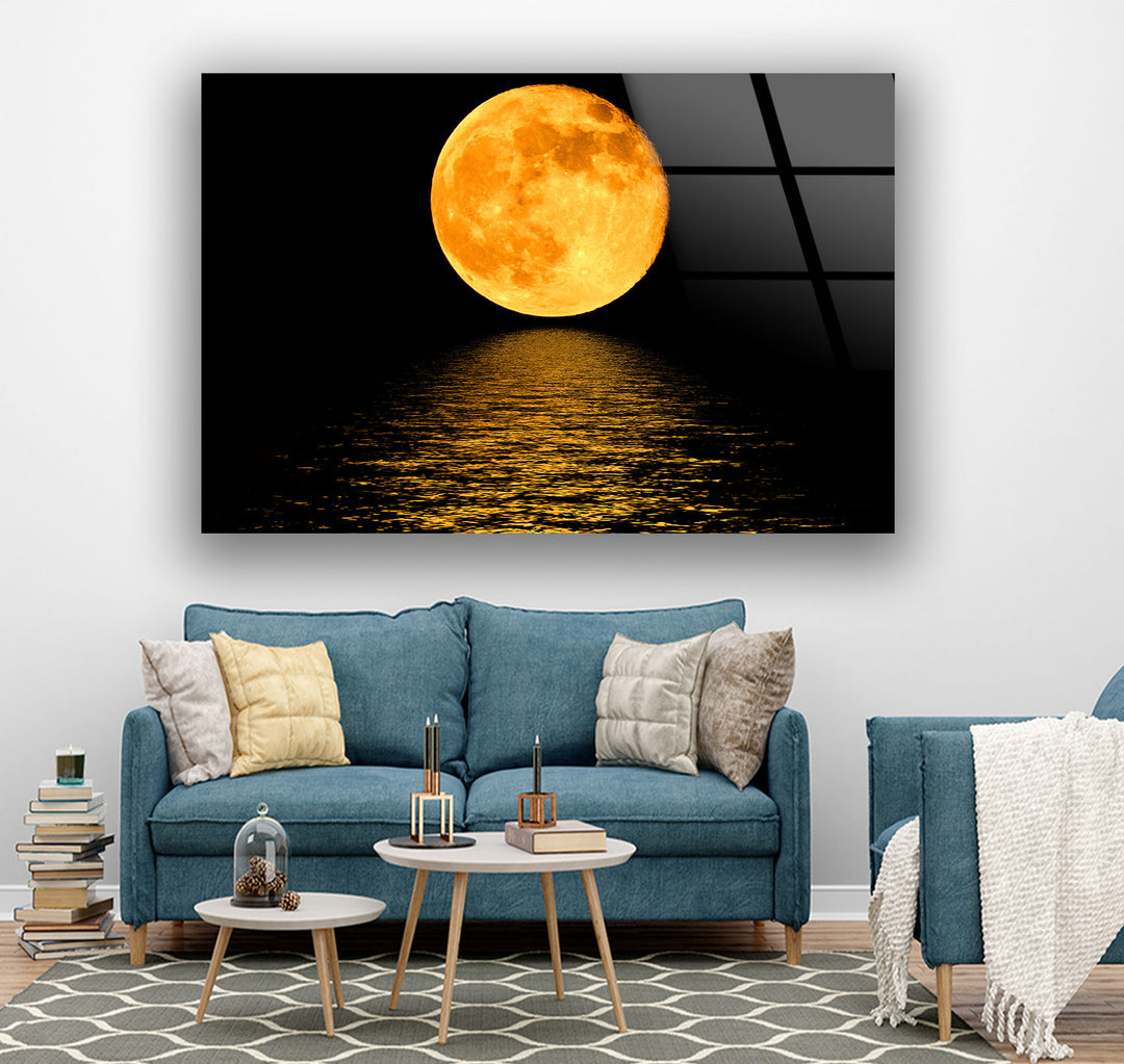 Moonlight Orange Glass Wall Art picture on glass wall art, photos printed on glass